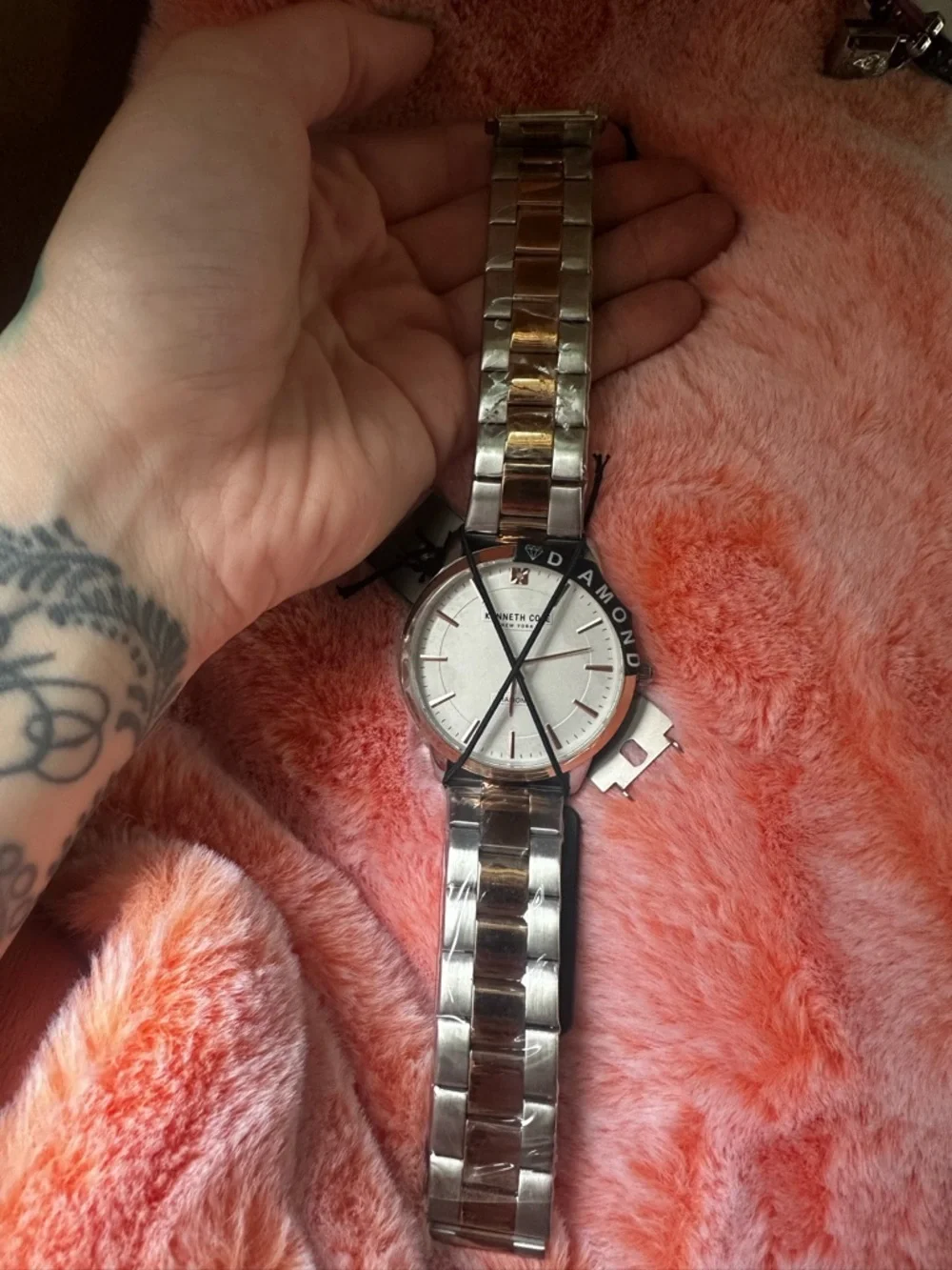 NWT Kenneth Cole Genuine Diamond Two-Tone Bracelet Watch $198 MSRP